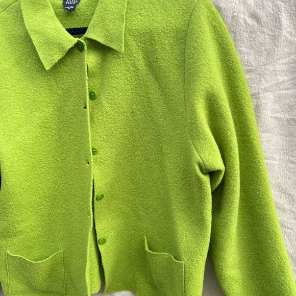 Eileen Fisher Green Wool Collar Coat - Picture 2 of 5